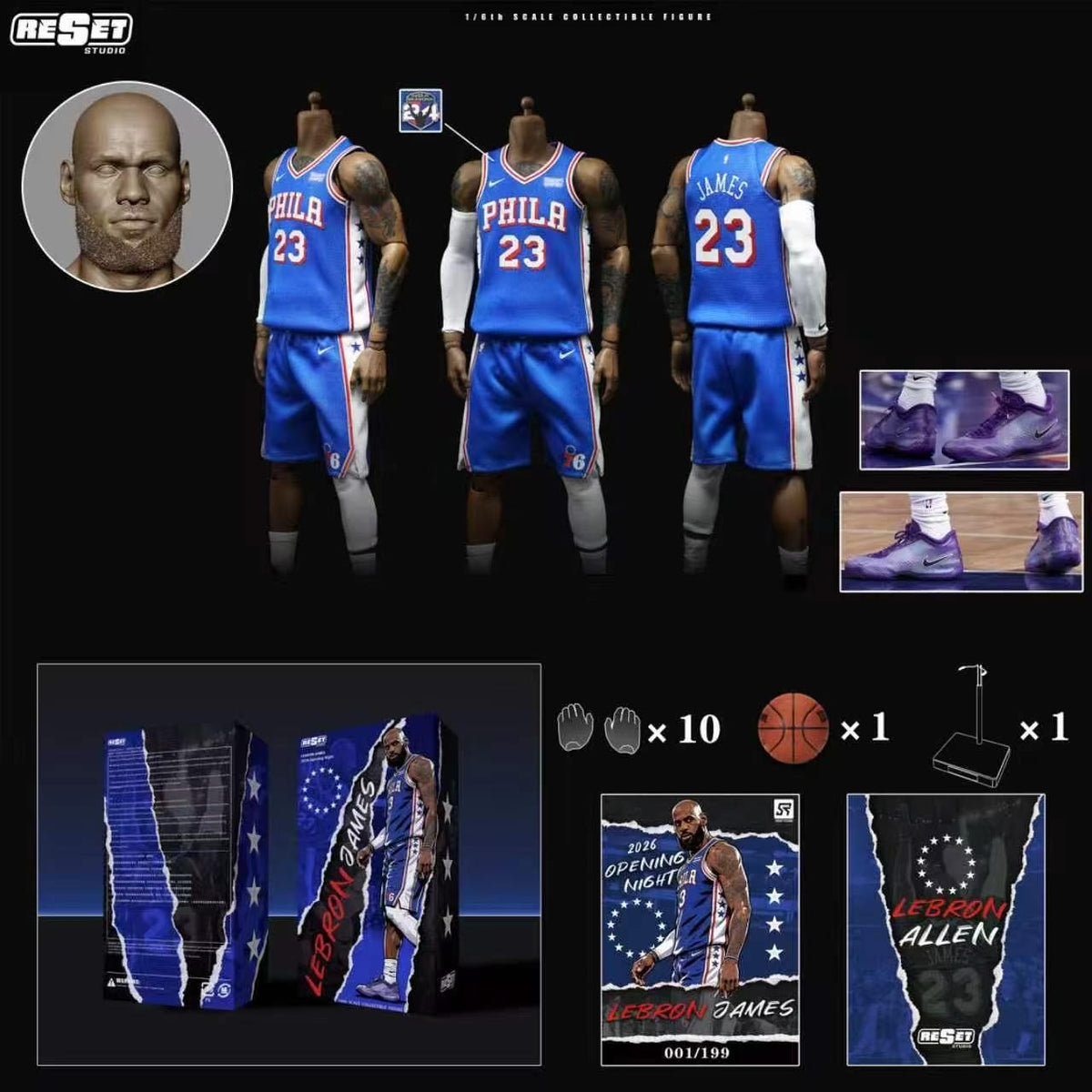 Pre-Order ResetStudio 76ers - LeBron James 1/6 Scale Action Figure Set (Season Opener) (Limited Edition)