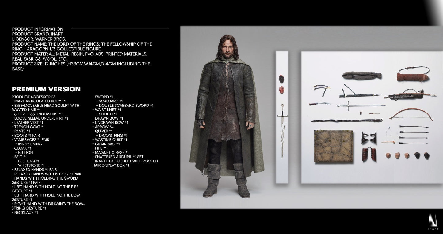 INART The Lord of the Rings: The Fellowship of the Ring - Aragorn 1/6 Collectible Figure (Deluxe Version) (Rooted Hair)