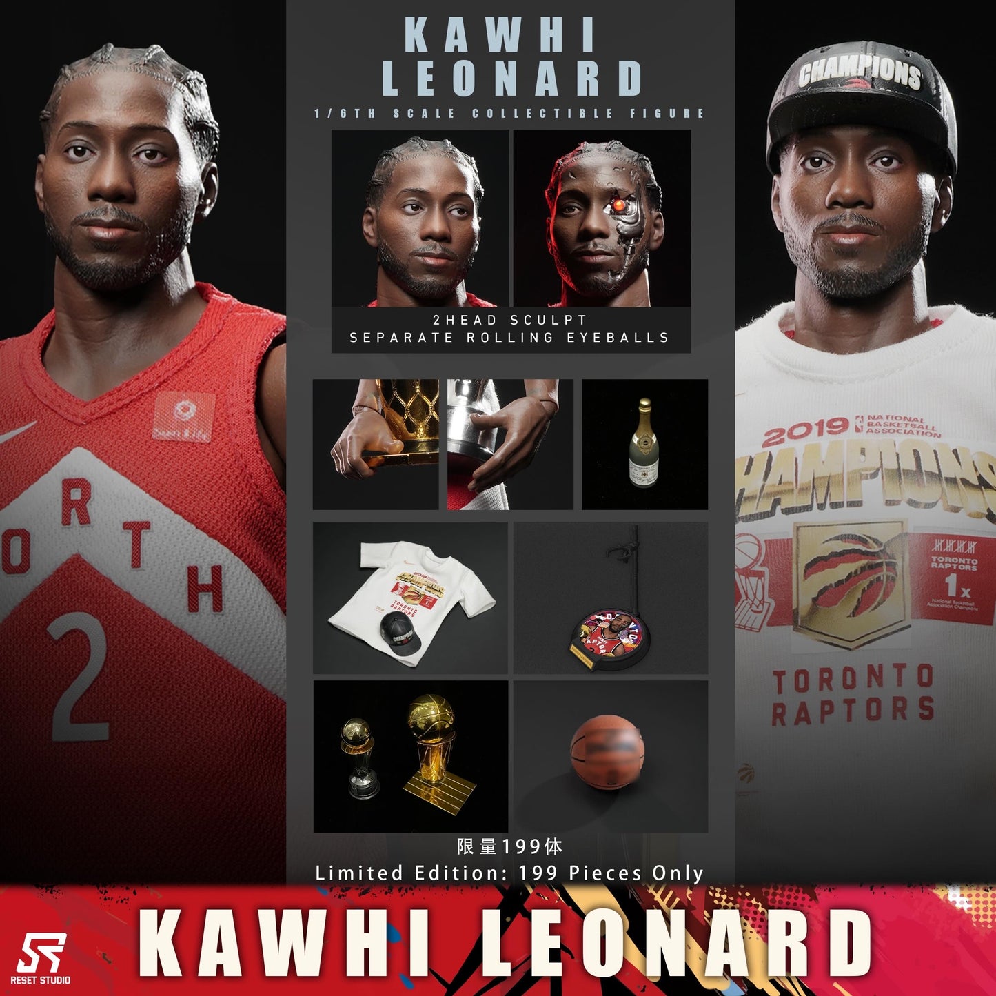 Pre-Order ResetStudio - Toronto Raptors - Kawhi Leonard "Championship Edition" Dual Head Sculpt 1/6 Scale Collectible Action Figure Set