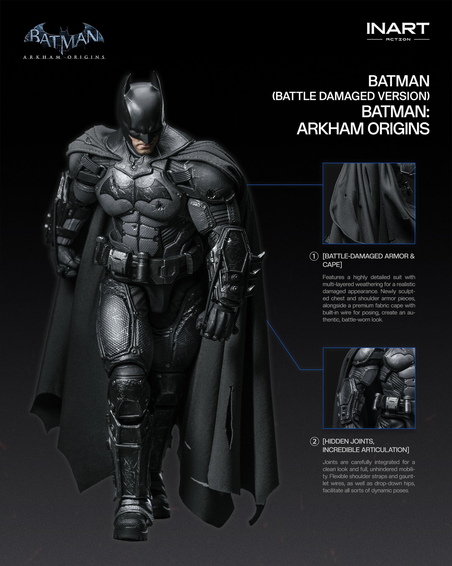 Pre-Order INART Batman: Arkham Origins - Batman (Battle Damaged Version) 1/12 scale Collectible Figure