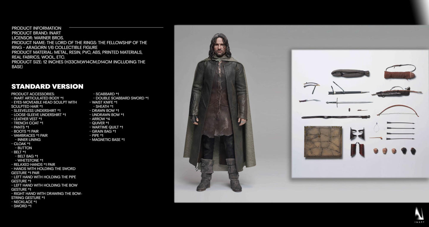 INART The Lord of the Rings: The Fellowship of the Ring - Aragorn 1/6 Collectible Figure (Standard Version) (Sculpted Hair)