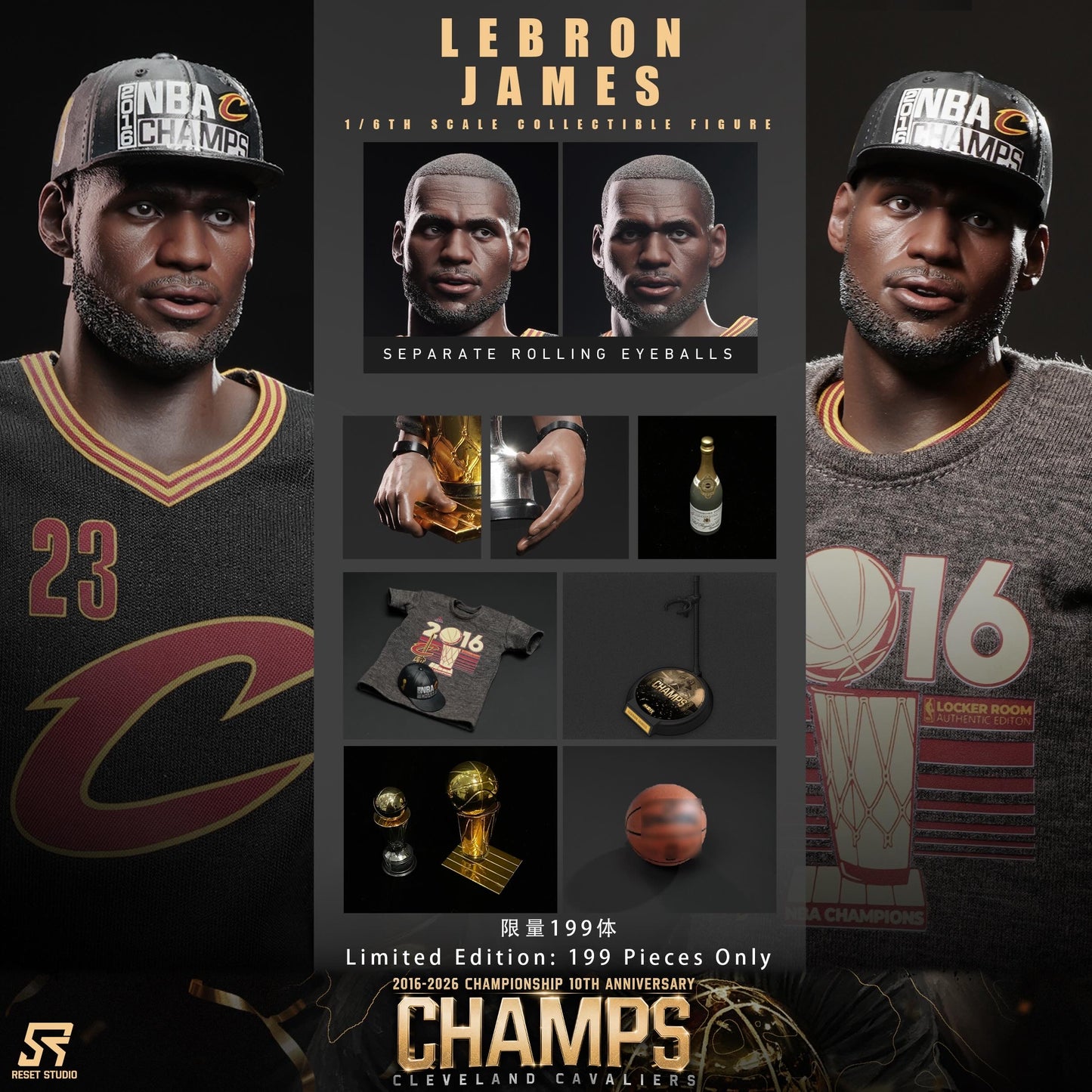 Pre-Order ResetStudio - Cleveland Cavaliers - LeBron James "Championship Edition" 10th Anniversary 1/6 Scale Collectible Action Figure Set