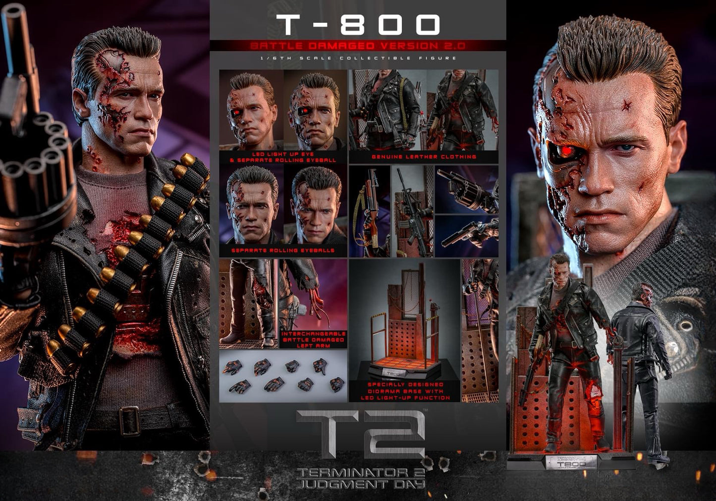 Pre-Order Hot Toys DX46 Terminator 2: Judgment Day - 1/6th scale T-800 (Battle Damaged Version 2.0) Collectible Figure